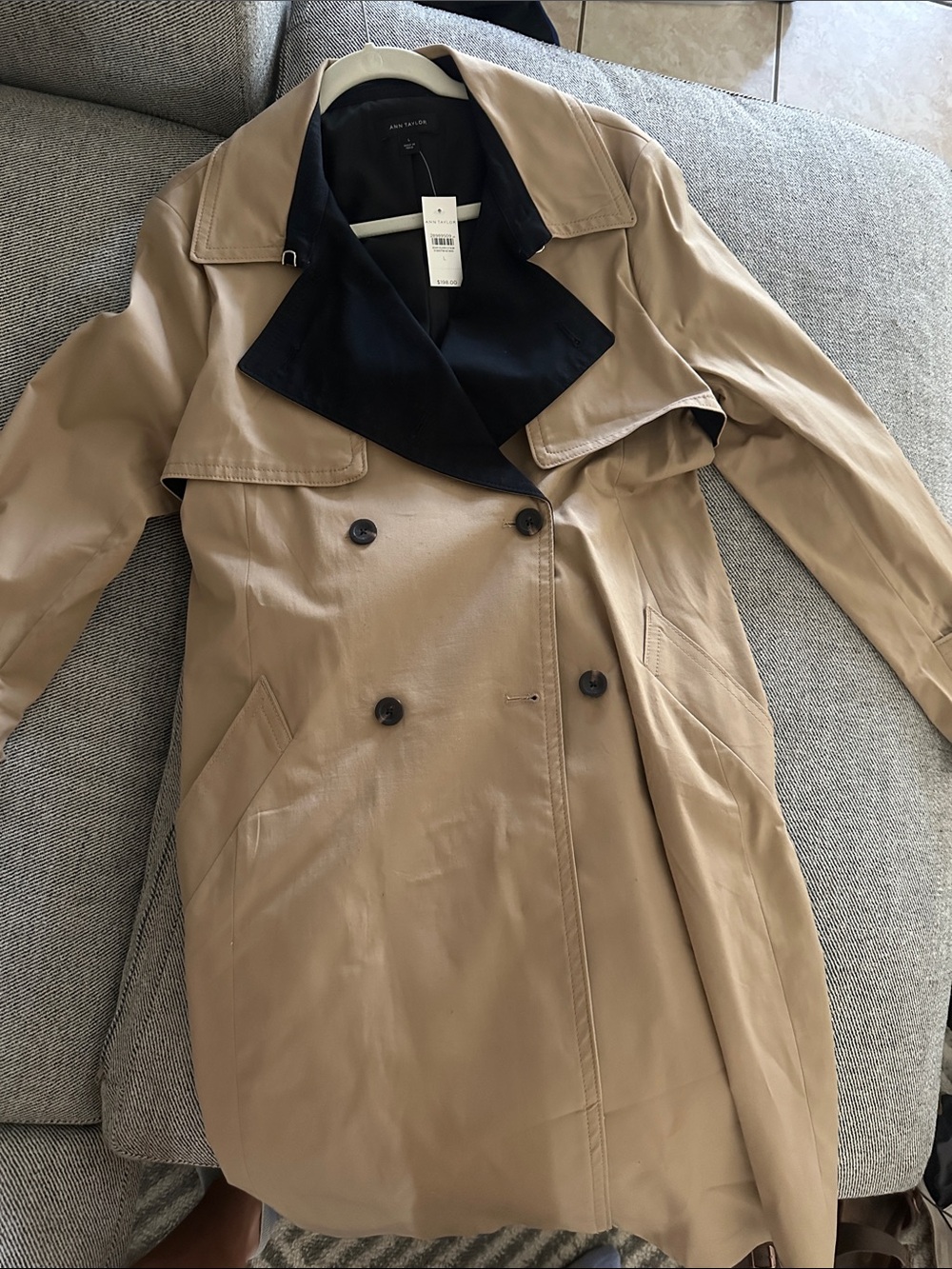 Ann Taylor Beige Trench Coat with Black Lapel - Picture 1 of 7